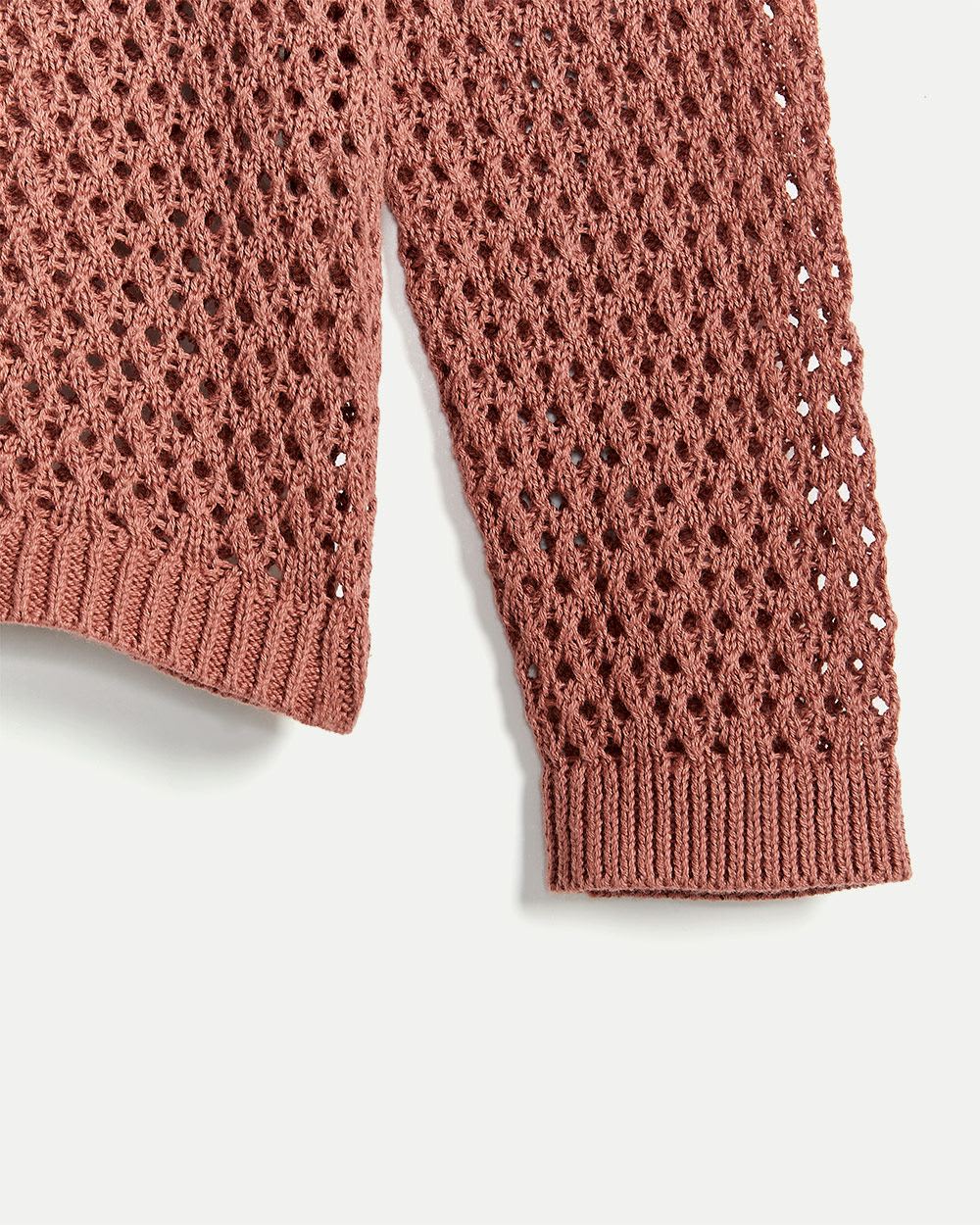 Long Sleeve Boat Neck Open Stitch Sweater