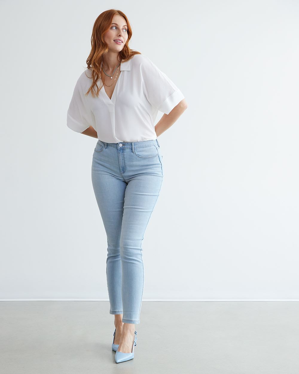 High-Rise Light Wash Jean with Skinny Leg, Signature Soft - Petite