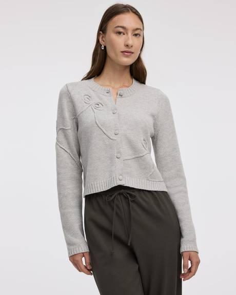 Cardigan à manches longues et col rond avec boucles en relief