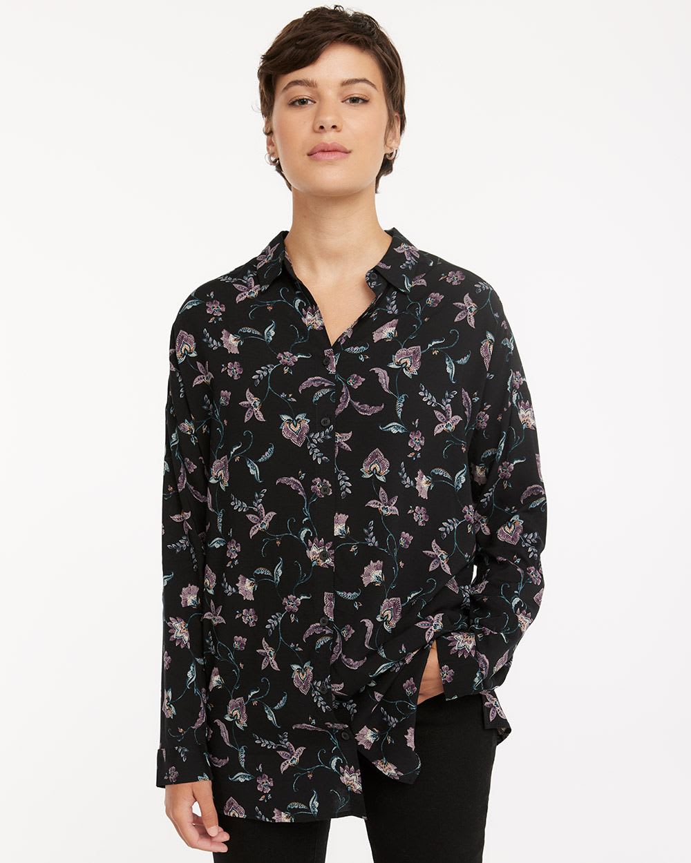 Printed Buttoned Down Tunic with Shirt Collar