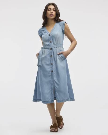 Cap-Sleeve Fit-and-Flare Tencel Midi Dress