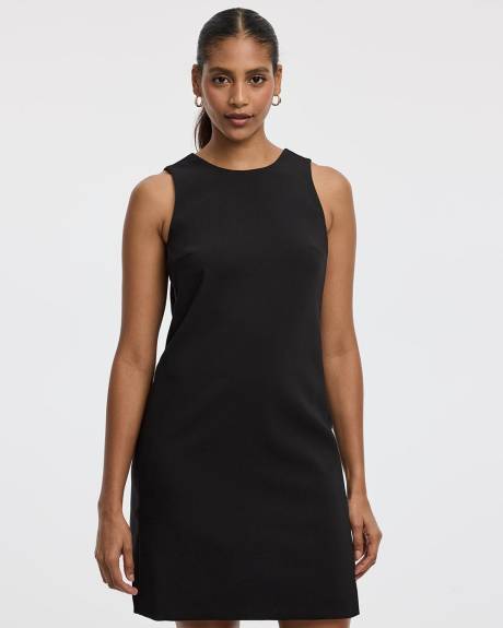 Sleeveless Crew-Neck Mini Shift Dress with Velvet Bow