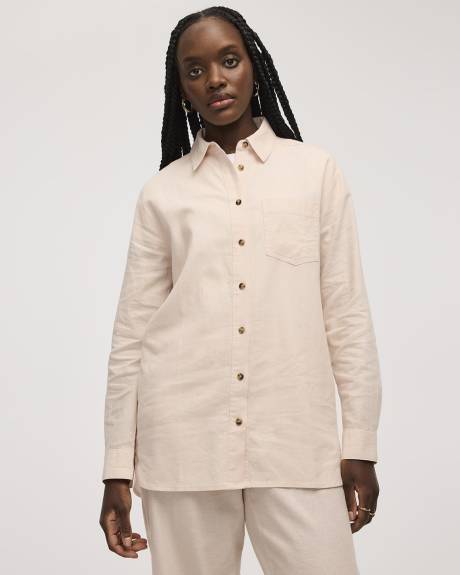 Chemise en m&eacute;lange de lin &agrave; manches longues