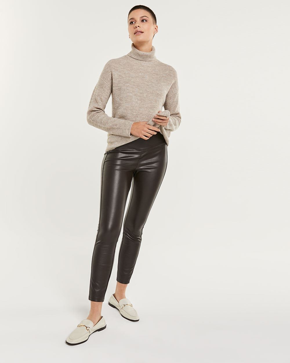 High Rise Faux Leather Pull On Legging