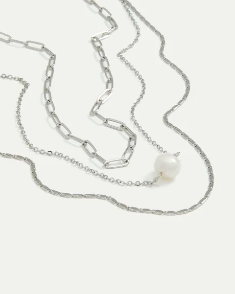 Collier superposé perle et chaîne