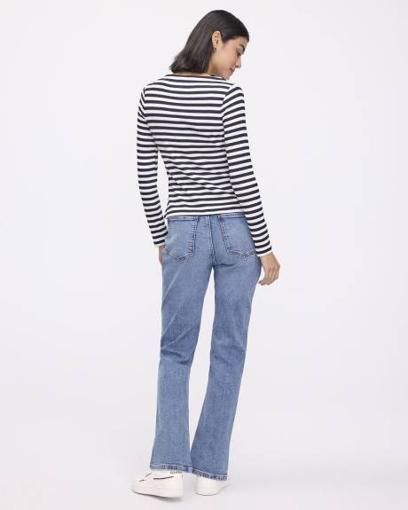 Haut côtelé rayé à manches longues et col bateau