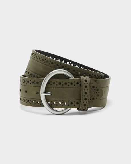Faux Leather Belt with Perforated Trim
