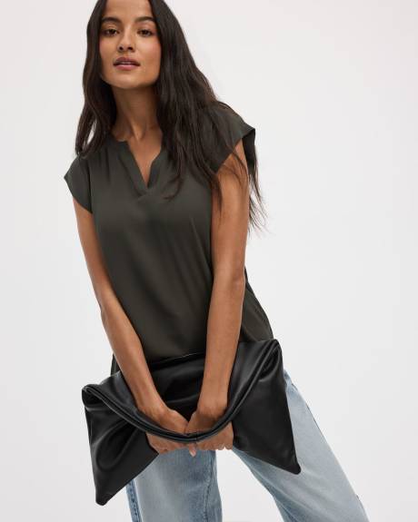 Cap Sleeve Split Neck Blouse - R Essentials
