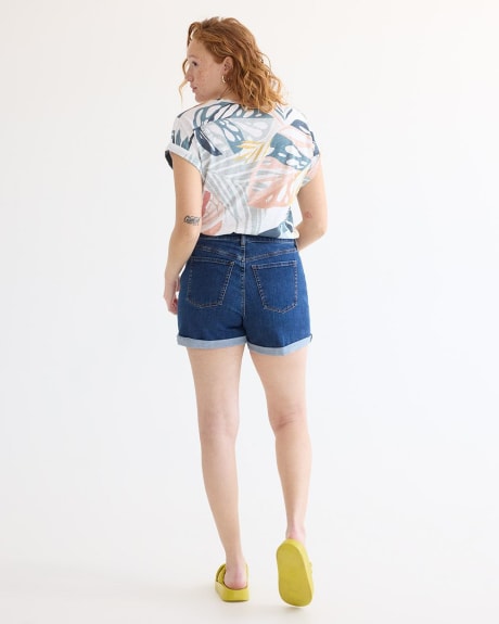 Mid-Rise Denim Shorts with Rolled Hem - Curvy Fit