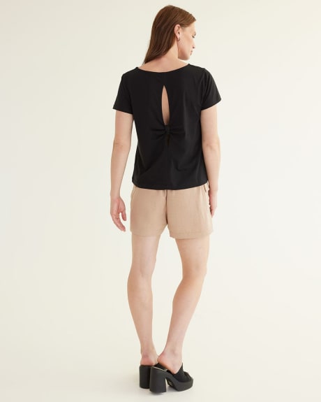 Short-Sleeve Boat-Neck Tee with Cut-Out at Back