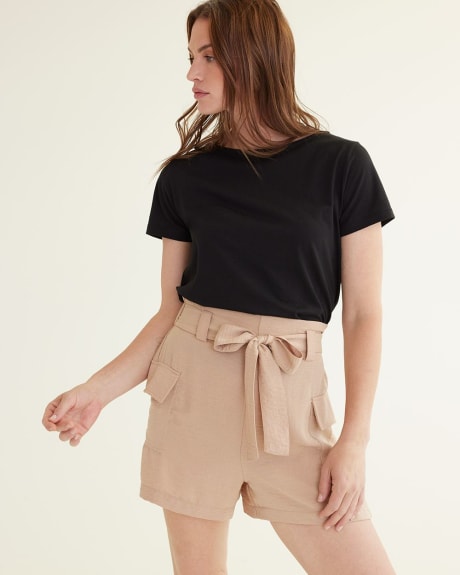 Short-Sleeve Boat-Neck Tee with Cut-Out at Back