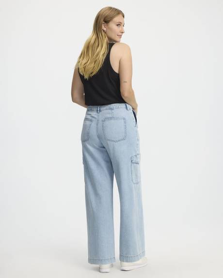 Pantalon cargo en denim à jambe large et taille mi-haute
