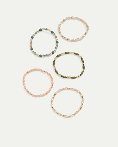 Elastic Bracelets with Colourful Beaded, Set of 5