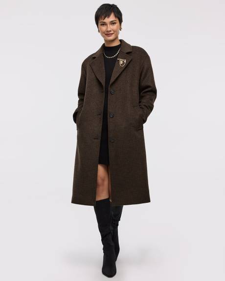 Loose Plaid Coat with Three-Button Closure