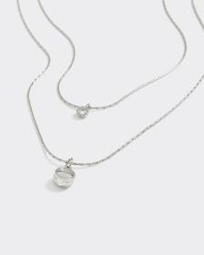 Two-Chain Short Necklace with Rhinestones