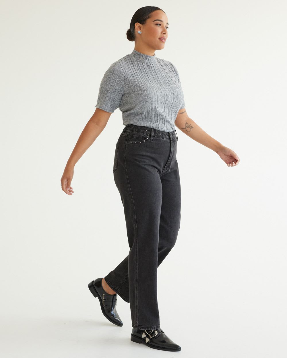 Straight-Leg High-Rise Jean with Studs