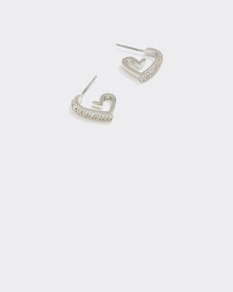Heart-Shaped Earrings with Rhinestones
