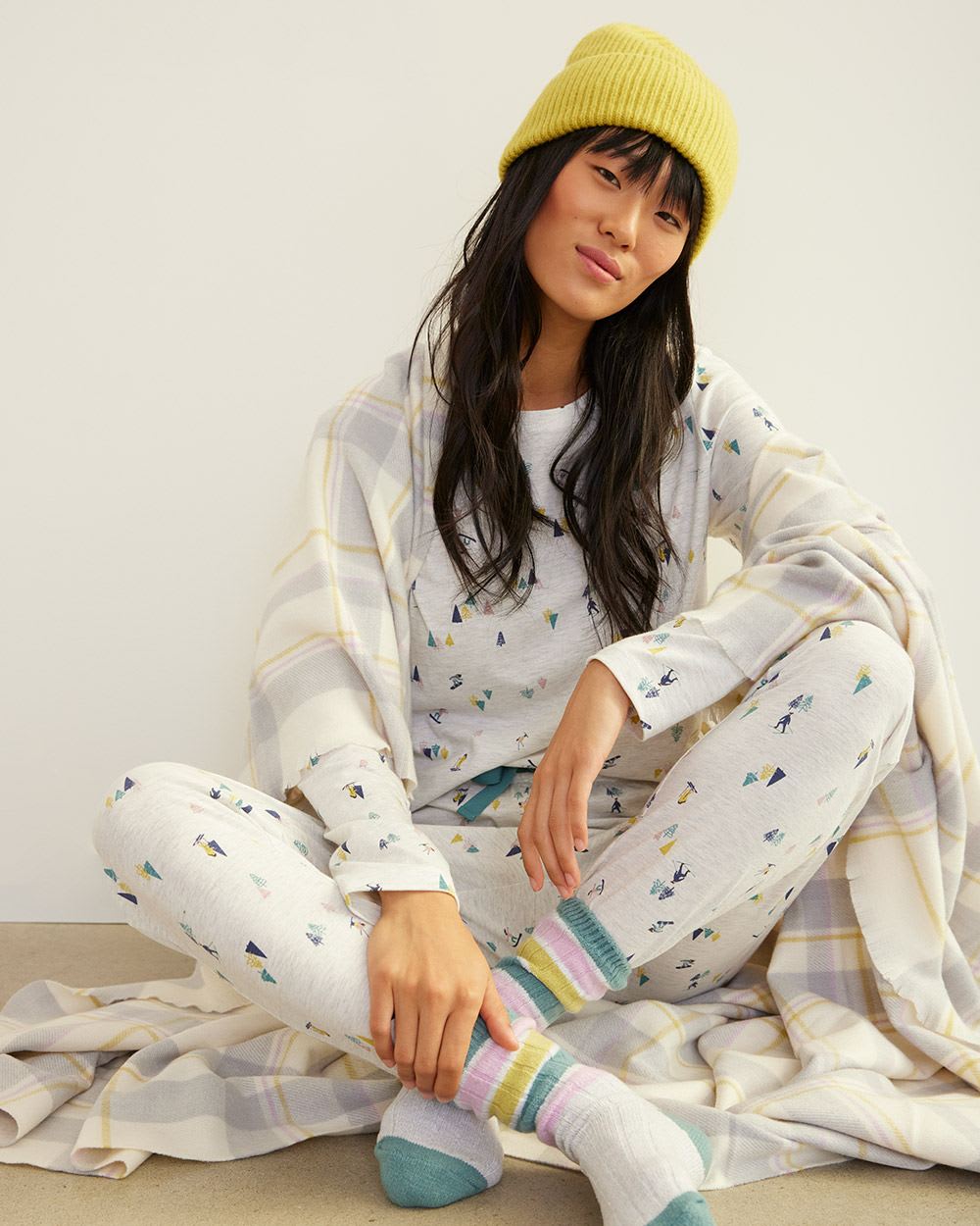 Long-Sleeve Top and Jogger Cotton-Blend Pyjama Set