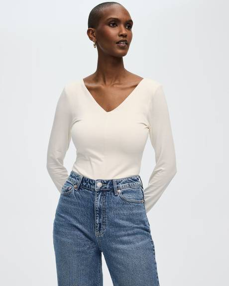 Long-Sleeve Top with V Neckline at Front and Back
