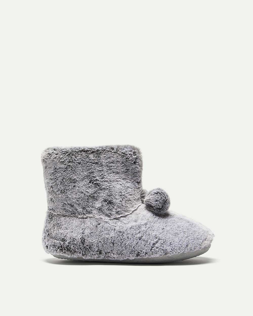 Faux Fur Bootie Slippers with Pompoms | Reitmans