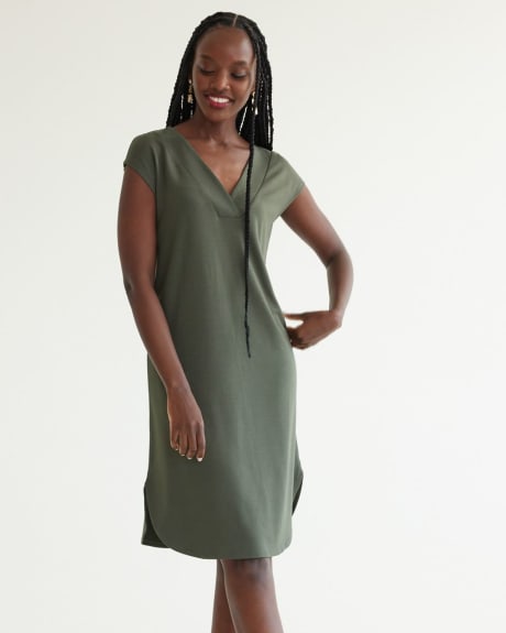 Extended-Sleeve French Terry Shift Midi Dress