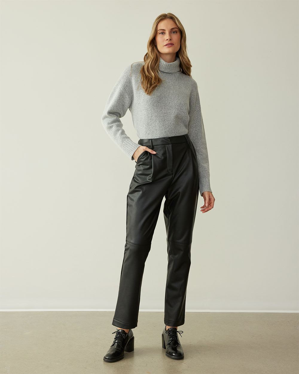 Tapered-Leg Faux Leather Pants, Regular