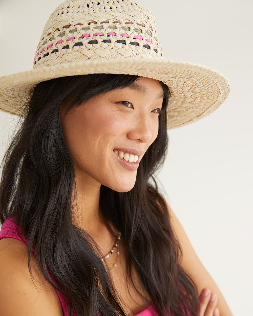 Straw Fedora Hat with Colourful Stripes Reitmans