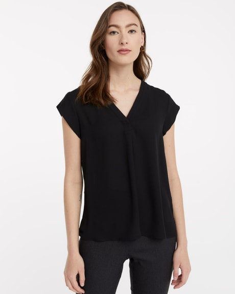 Semi-Fitted V-Neck Silky Blouse, R Essentials