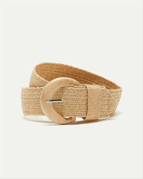 Straw Belt with Wooden Buckle