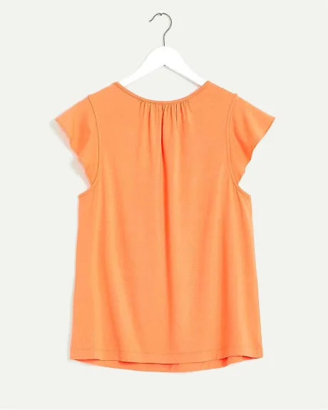 Crew-Neck Top with Short Flutter Sleeves