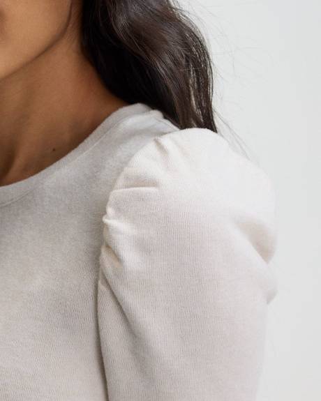 Long-Puffy-Sleeve Scoop-Neck Top