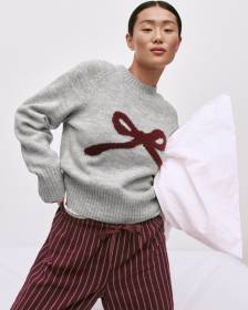 Long-Sleeve Crew-Neck Pullover with Bow