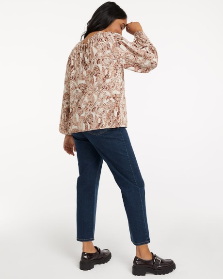 Crew-Neck Blouse with Puffy Sleeves