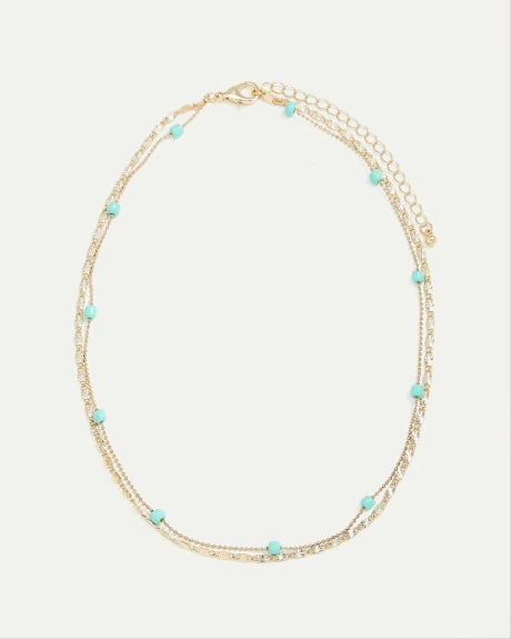 Double-Layer Short Necklace with Turquoise Beads