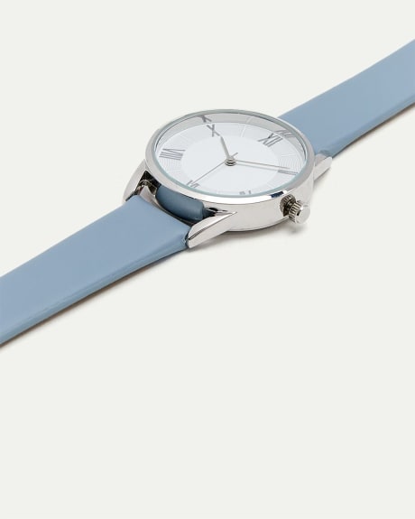 Rose Gold Blue Faux Leather Watch