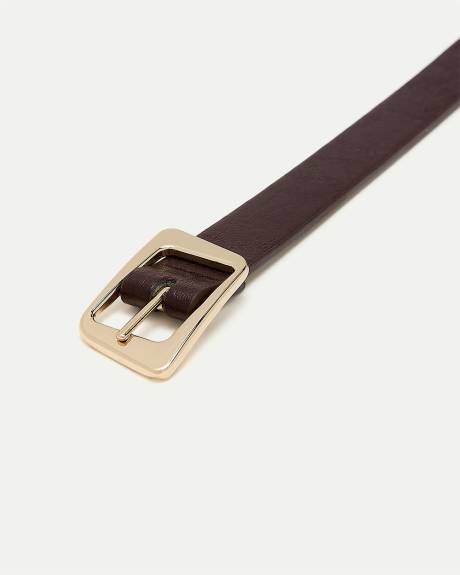 Skinny Faux Leather Belt with Angled Buckle