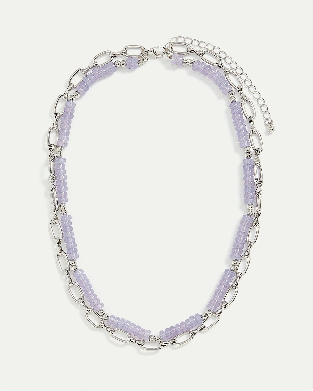 Short Double-Layer Necklace with Lilac Beads