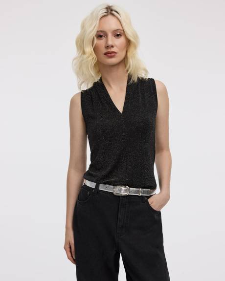 Haut scintillant sans manches à col V