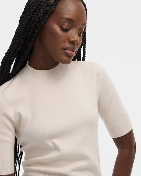 Elbow-Sleeve Mock-Neck Top