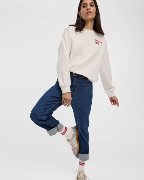 Pull en molleton à manches longues et col rond avec citations