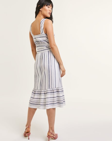 Linen-Blend Striped Skirt With Elastic Waistband