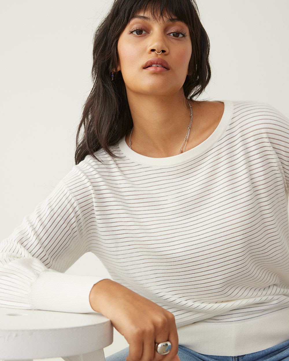 Long-Sleeve Boxy Pullover with Boat Neckline