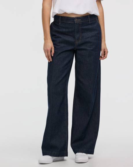 Wide-Leg Mid-Rise Denim Trousers - Petite