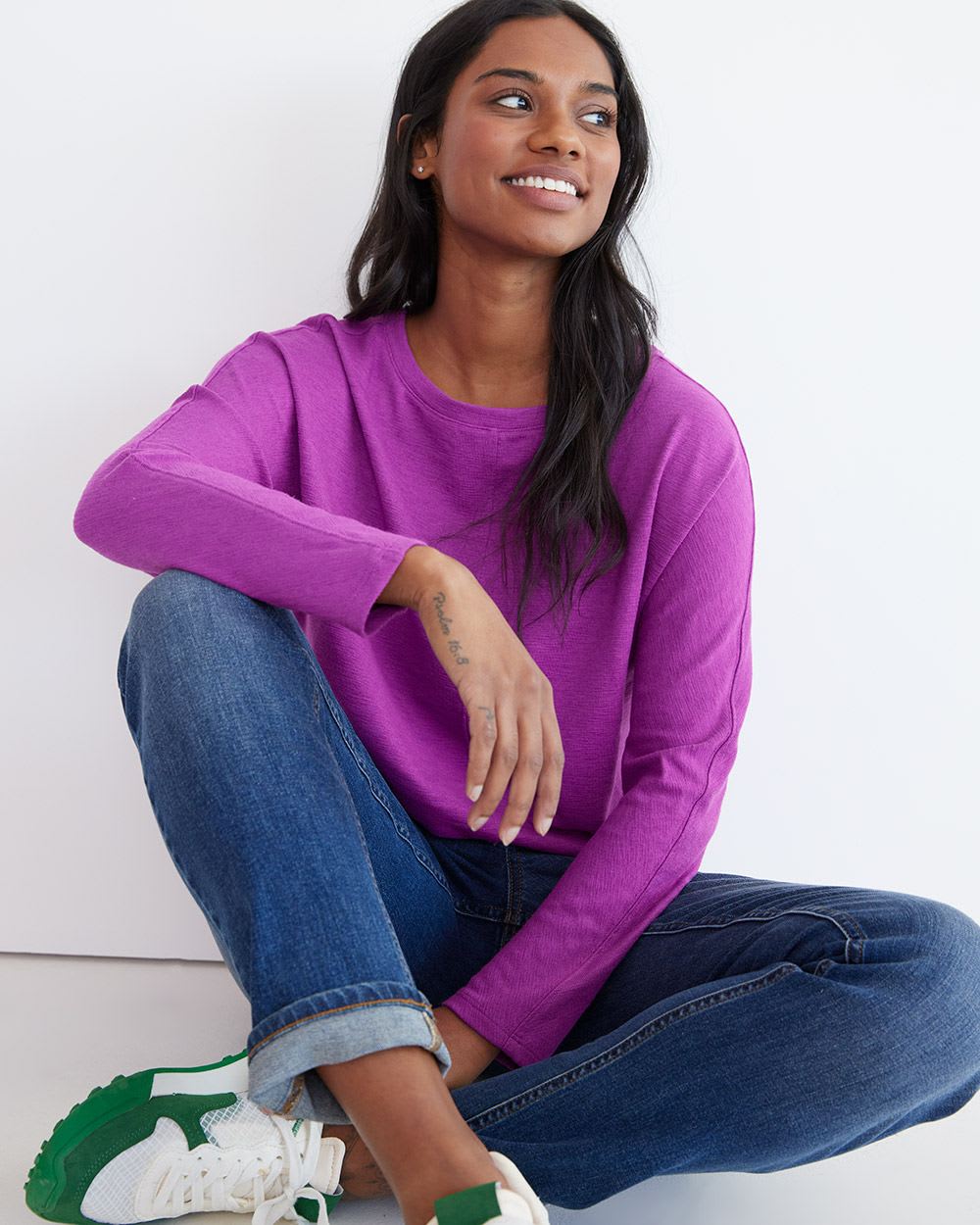Long-Sleeve Top with Boat Neckline