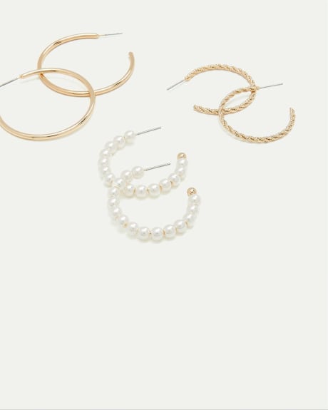 Anneaux en métal avec perles - 3 paires