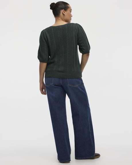 Pull à manches aux coudes bouffantes et col V