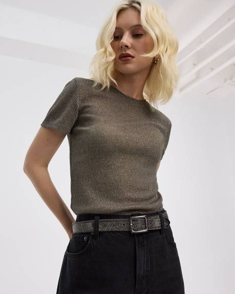 Short-Sleeve Crew-Neck Shimmery Tee