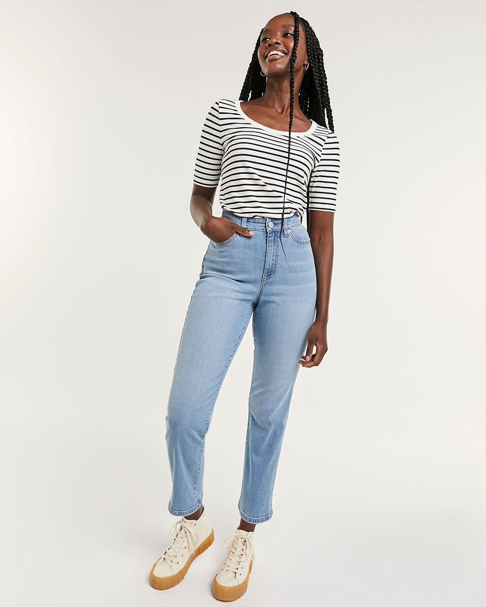 Light Wash Super High Rise Straight Leg Ankle Jeans - Tall
