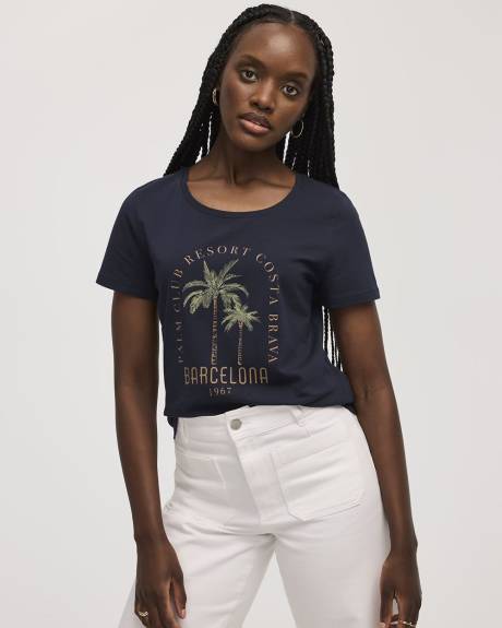 T-shirt imprim&eacute; graphique &agrave; col d&eacute;gag&eacute; - R Essentials