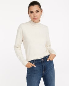 Loose Pullover with Ribbed Mock Neckline
